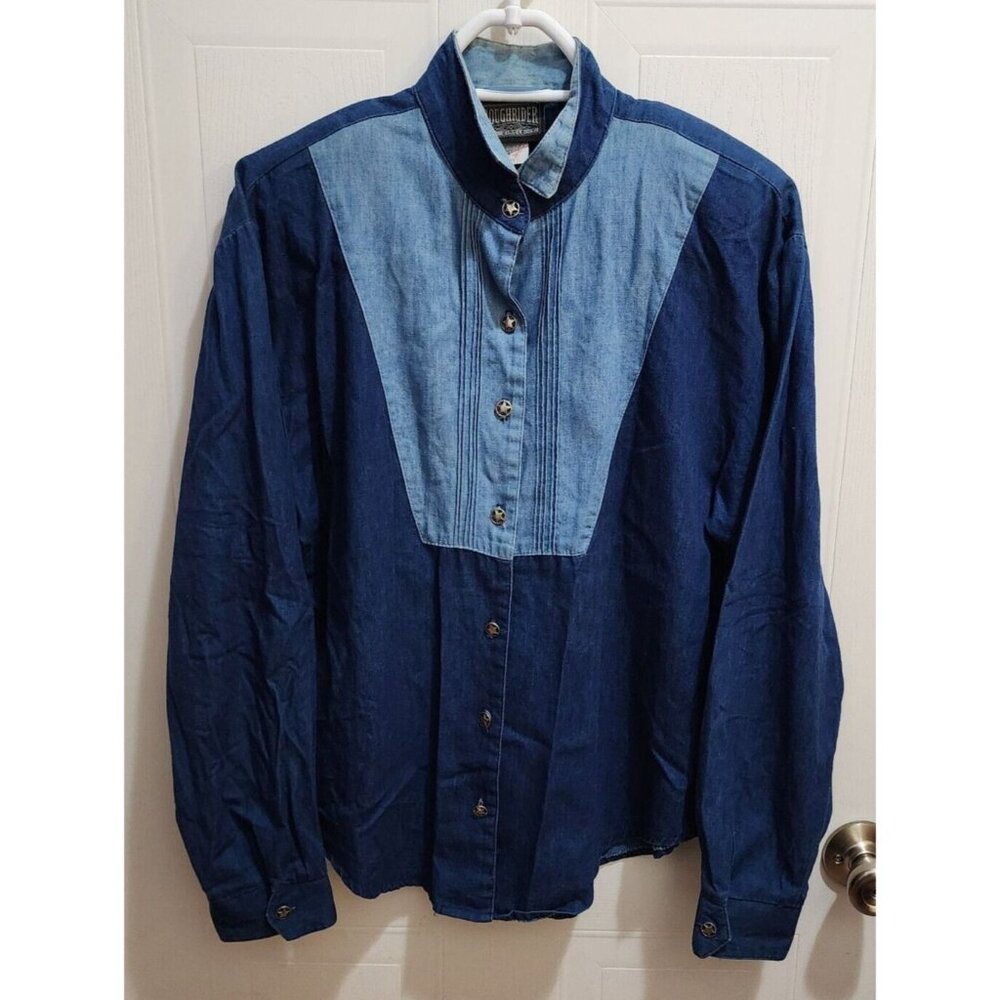 Roughrider Women's Long Sleeve Button Up Western Shirt 2 Toned Denim Size Small